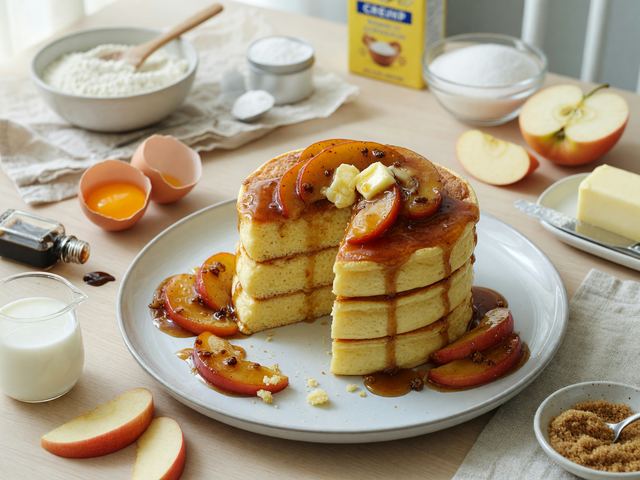 Japanese Caramel-Apple Soufflé Pancake Stack