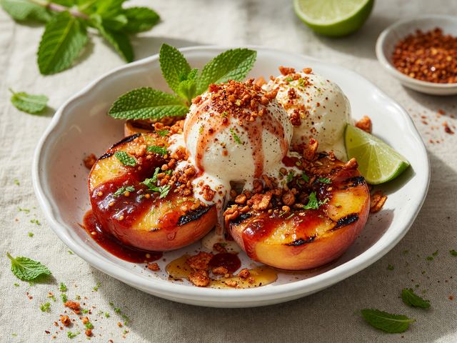 Mexican Chamoy-Grilled Peach Sundaes