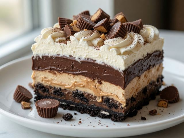No-Bake Chocolate Peanut Butter Cup Lasagna