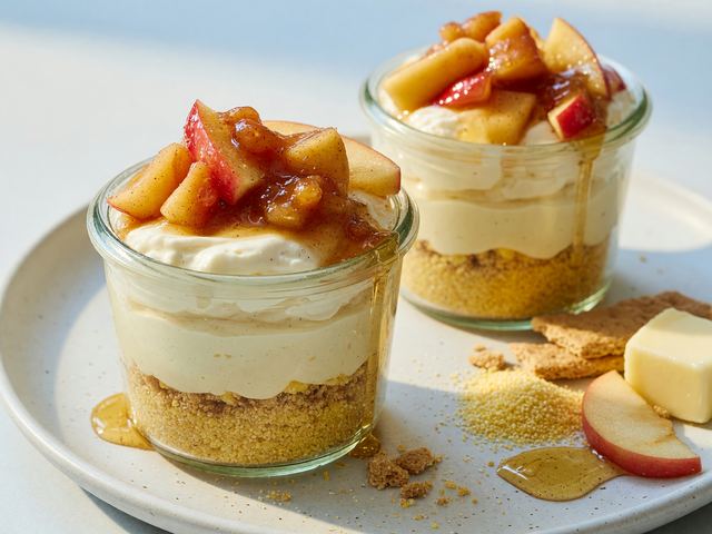 No-Bake Cornmeal Cheesecake Cups with Honeycrisp Compote