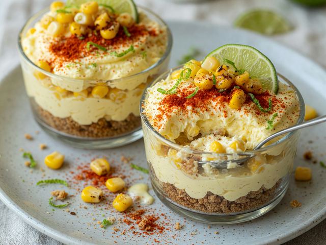 No-Bake Elote Cheesecake Cups with Chili-Lime Dust