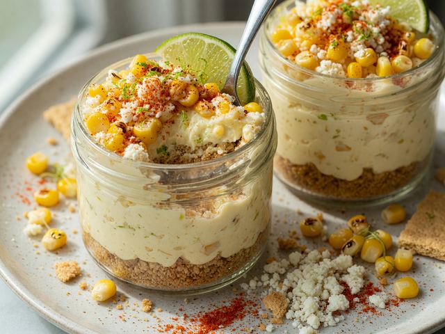 No-Bake Elote Cheesecake Jars with Chili-Lime Dust