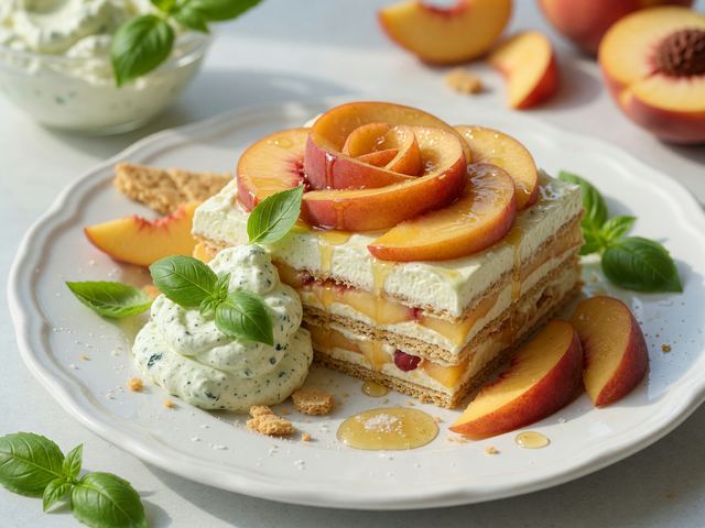 No-Bake Honey-Peach Icebox Cake with Basil Cream