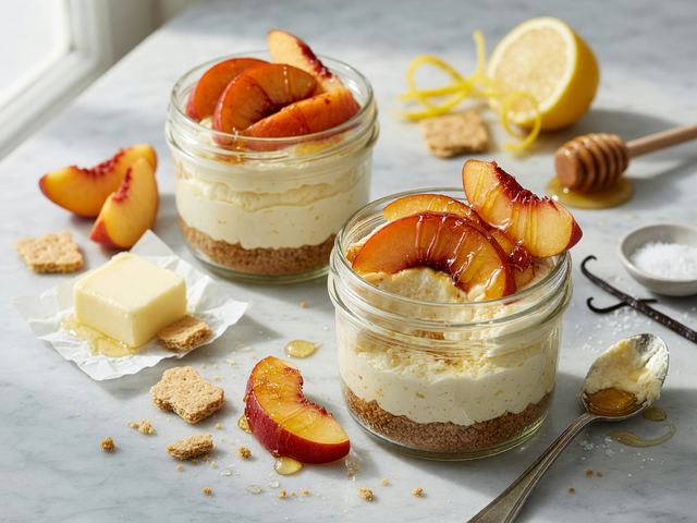 No-Bake Honey-Roasted Nectarine Cheesecake Jars