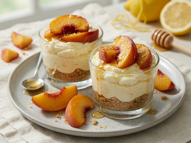 No-Bake Honey Roasted Peach Cheesecake Cups