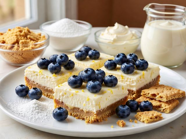 No-Bake Lemon Blueberry Cheesecake Bars