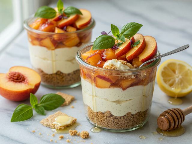 No-Bake Nectarine Basil Cheesecake Parfaits