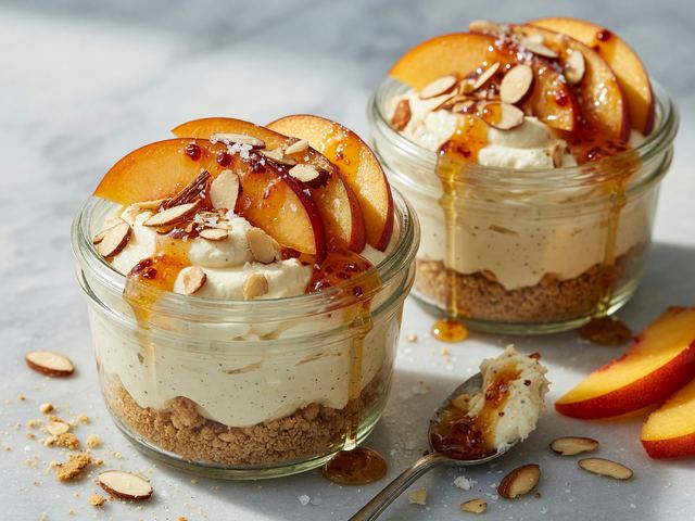 No-Bake Nectarine Cheesecake Cups with Hot Honey Crunch