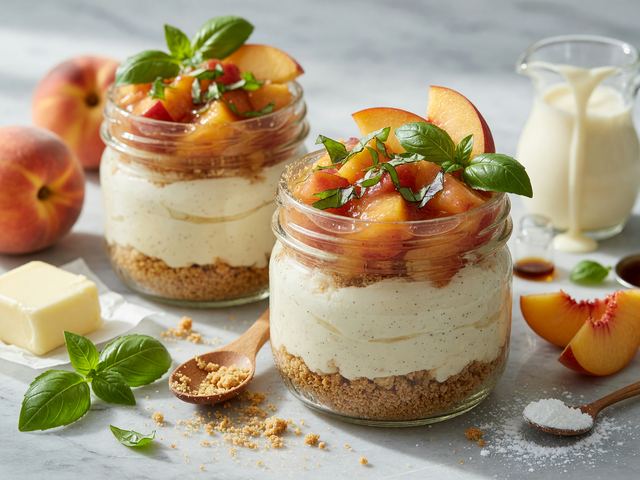 No-Bake Peach Basil Cheesecake Jars