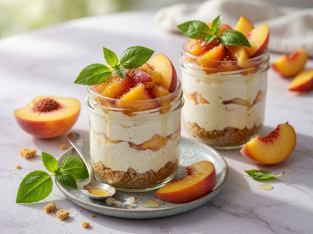 No-Bake Peach Basil Cheesecake Jars