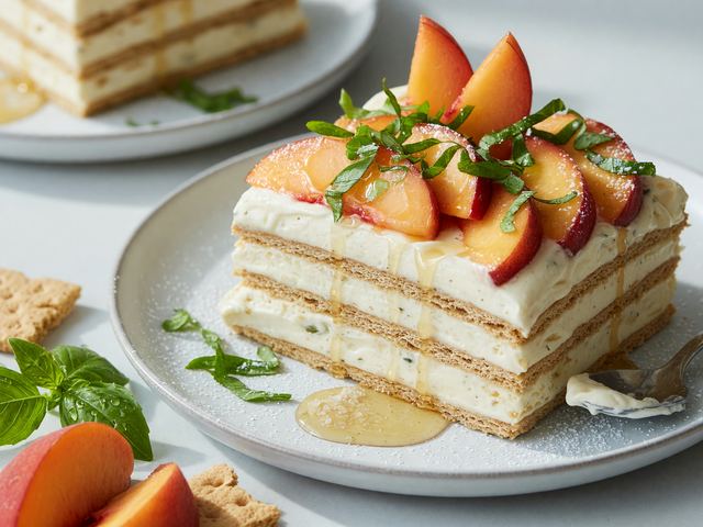 No-Bake Peach Basil Icebox Cake
