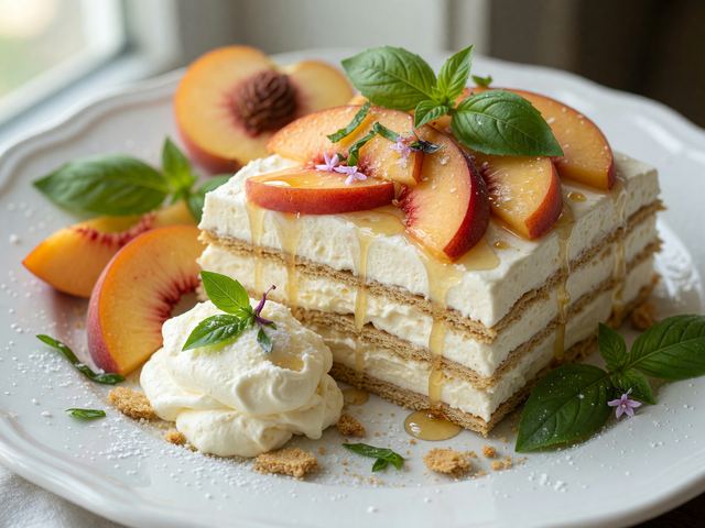 No-Bake Peach Basil Icebox Cake