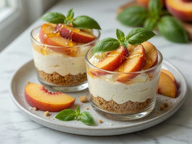 No-Bake Peach Caprese Cheesecake Cups