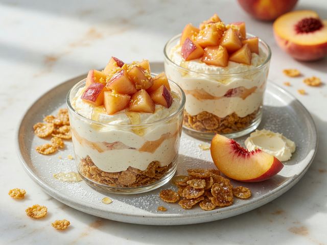 No-Bake Peach Cheesecake Cups with Cornflake Crunch