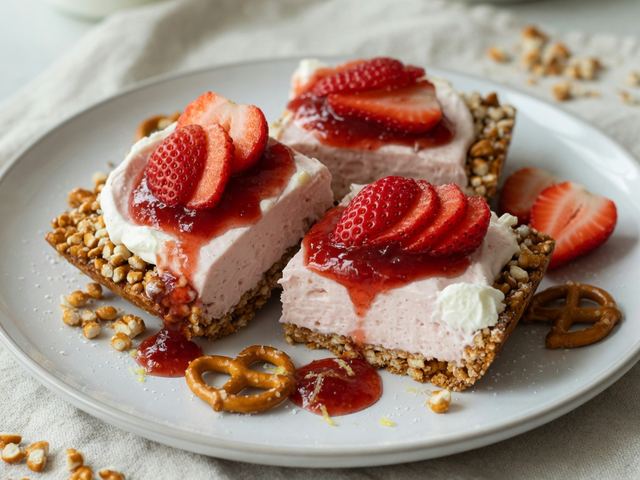 No-Bake Strawberry Pretzel Cheesecake Bars