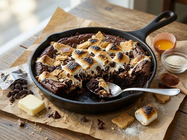 One-Pan American S'mores Brownie Skillet