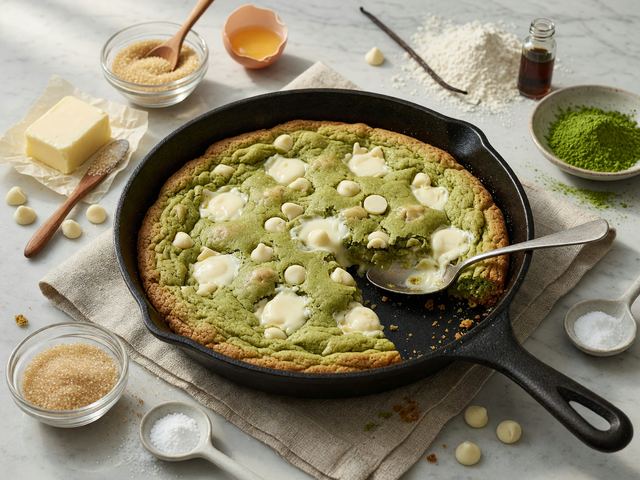 One-Pan Japanese Matcha White Chocolate Skillet Cookie