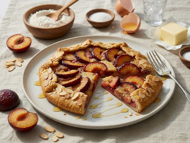 Roasted Italian Plum Almond Galette with Honey Drizzle