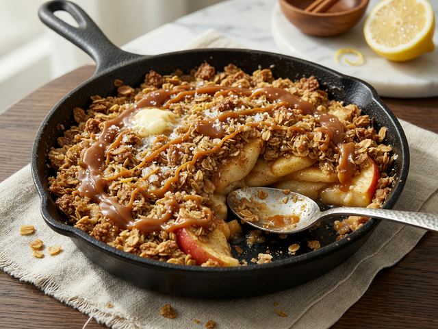 Salted Caramel Apple Skillet Crisp