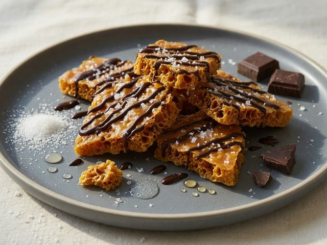 Salted Honeycomb Brittle with Dark Chocolate Drizzle
