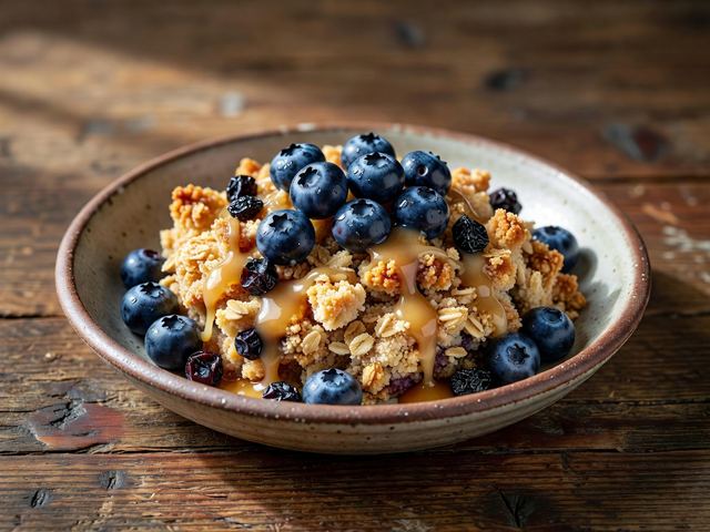 Saskatoon-Style Blueberry Crisp with Maple Cream