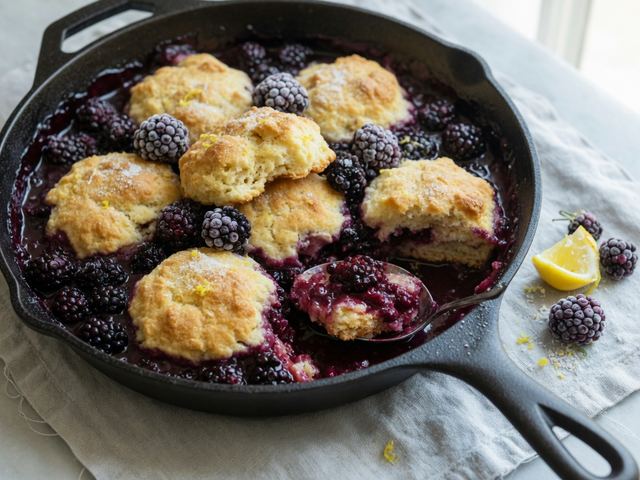 Skillet Blackberry Cobbler with Buttermilk Drop Biscuits