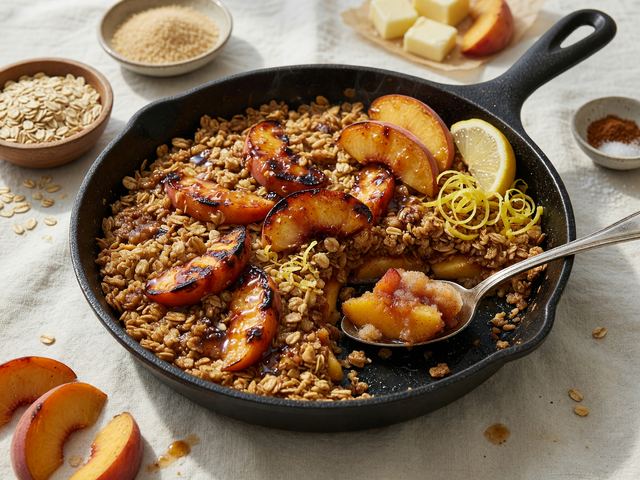 Skillet Charred Peach Hot-Honey Crisp