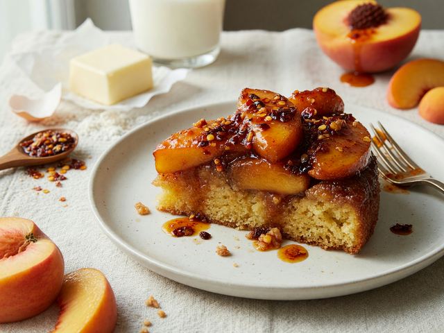 Skillet Chili-Crisp Peach Upside-Down Cake