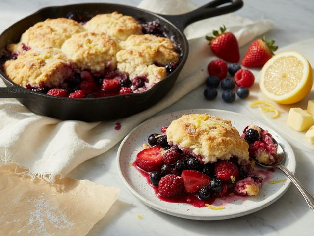 Skillet Mixed-Berry Cobbler with Drop Biscuits