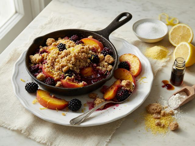 Skillet Peach-Blackberry Crisp with Cornmeal Streusel