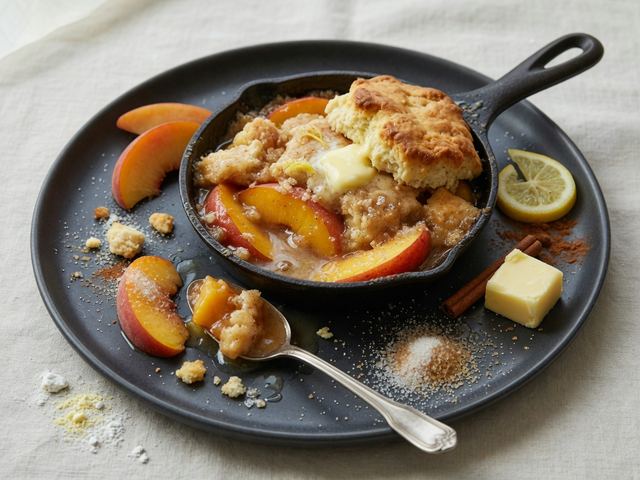Skillet Peach Cobbler with Brown-Butter Biscuit Top