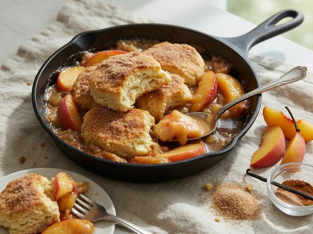 Skillet Peach Cobbler with Cinnamon-Sugar Biscuits