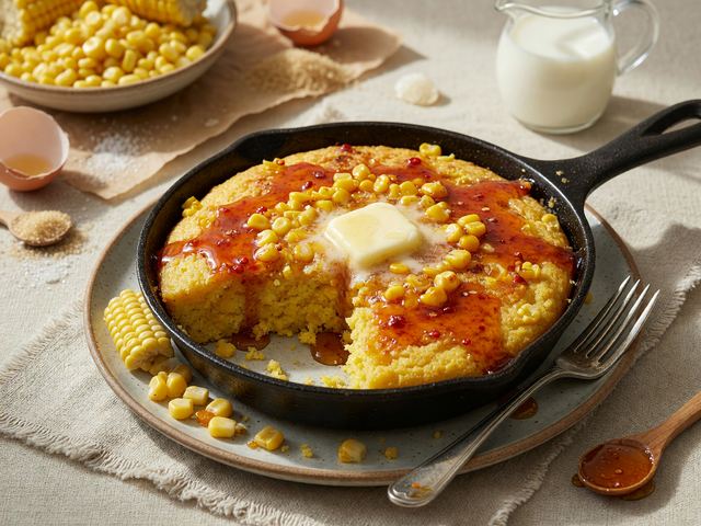 Skillet Sweet Corn Cake with Hot Honey Glaze