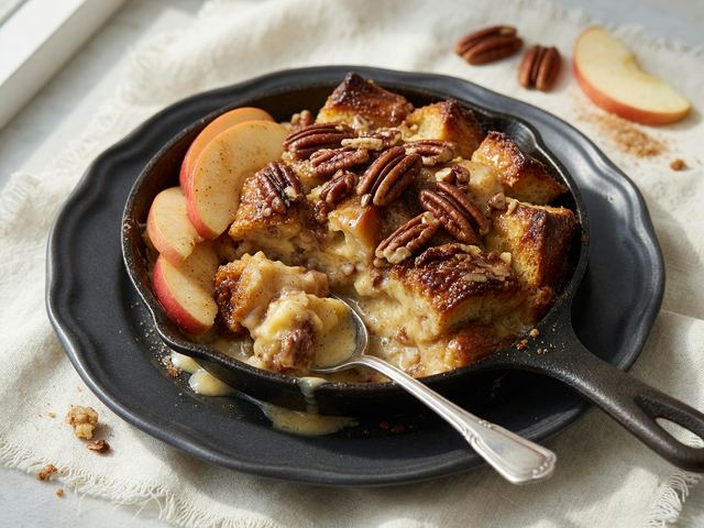 Southern Bourbon-Pecan Skillet Apple Bread Pudding