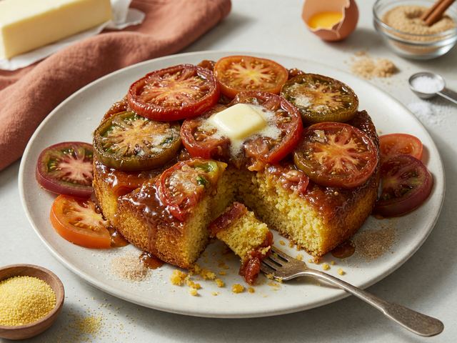 Southern Heirloom Tomato Cornmeal Upside-Down Cake