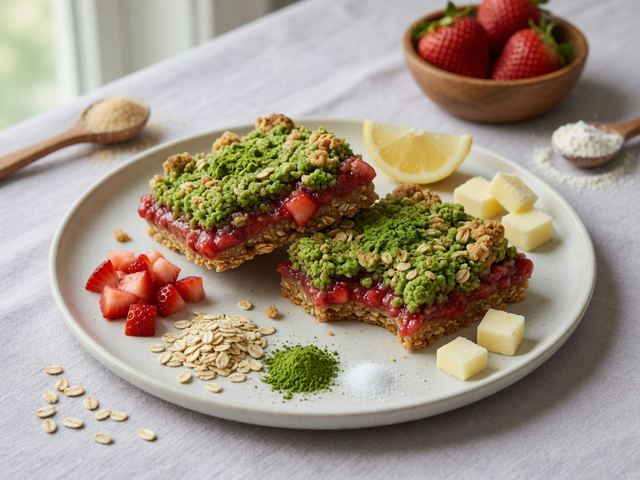 Strawberry Matcha Crumble Bars