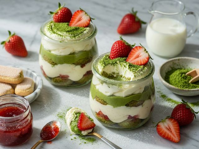 strawberry matcha tiramisu cups