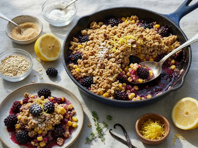Sweet Corn and Blackberry Skillet Crisp