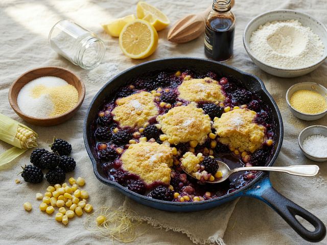Sweet Corn & Blackberry Skillet Cobbler