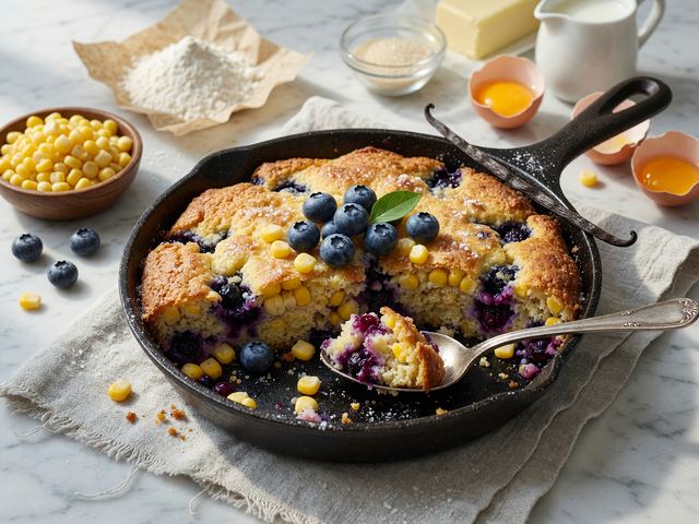 Sweet Corn Blueberry Skillet Buckle