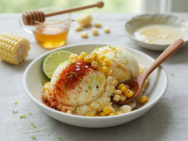 Sweet Corn & Honey No-Churn Ice Cream with Chili-Lime Dust