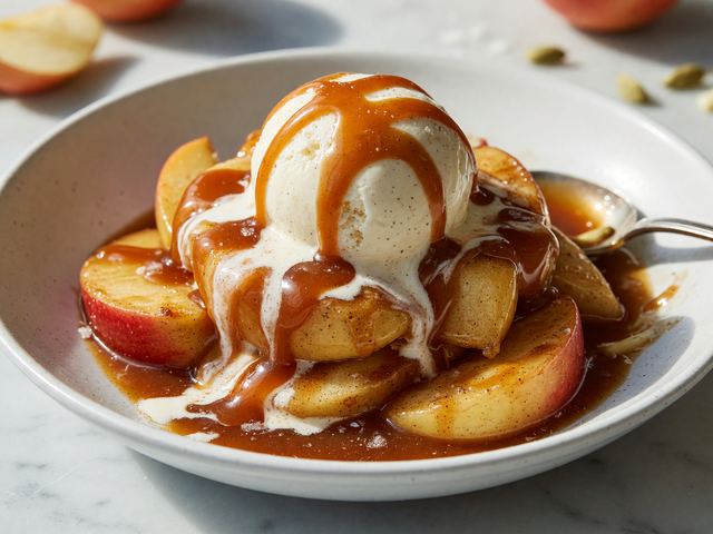 Warm Spiced Apple Sundae with Salted Caramel Sauce