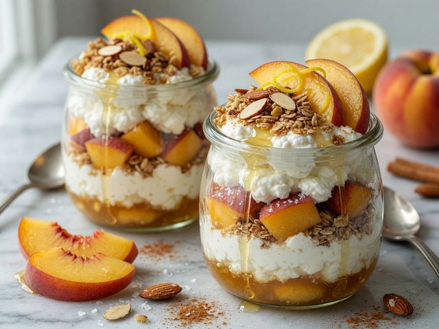 Whipped Cottage Cheese Peach Protein Parfaits