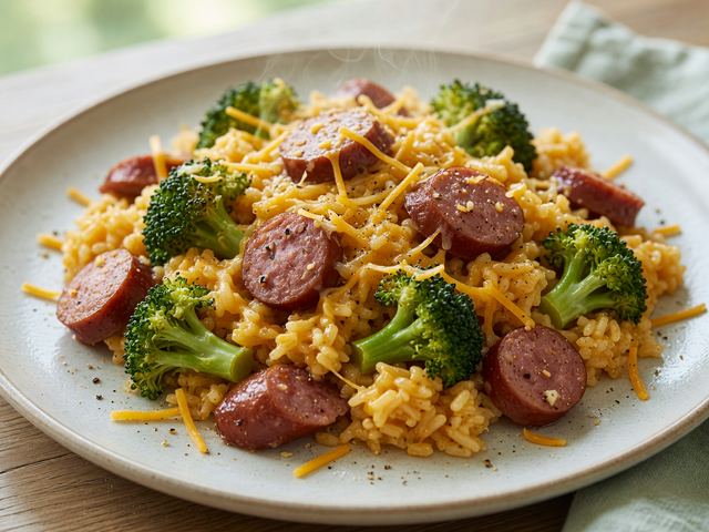 5-Ingredient Sausage and Cheddar Broccoli Rice