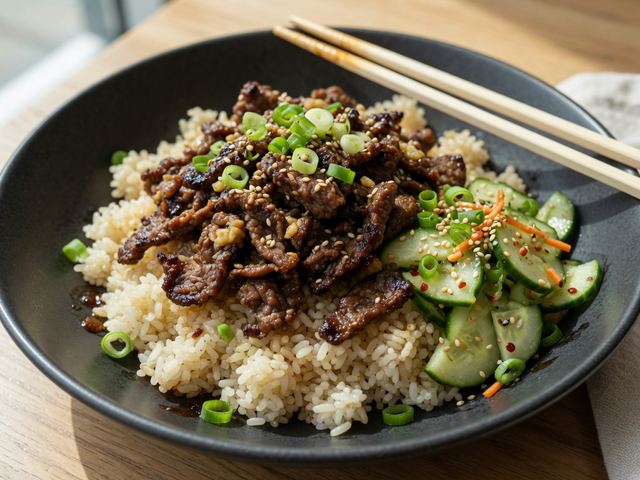 Beef Bulgogi Rice Bowls with Quick Cucumber Salad