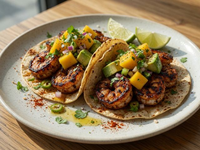 Blackened Shrimp Tacos with Mango-Avocado Salsa