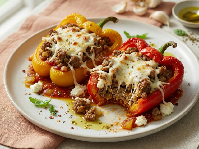 Cheese Pizza Stuffed Peppers