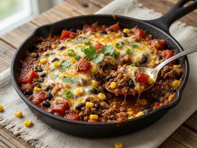 Cheesy Beef Enchilada Skillet