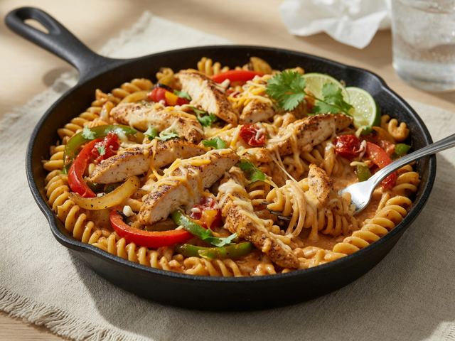 Cheesy Chicken Fajita Pasta Skillet