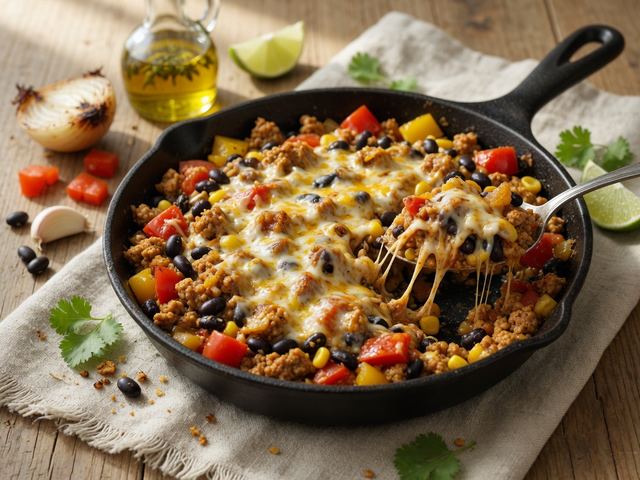 Cheesy Ground Turkey Taco Skillet with Black Beans